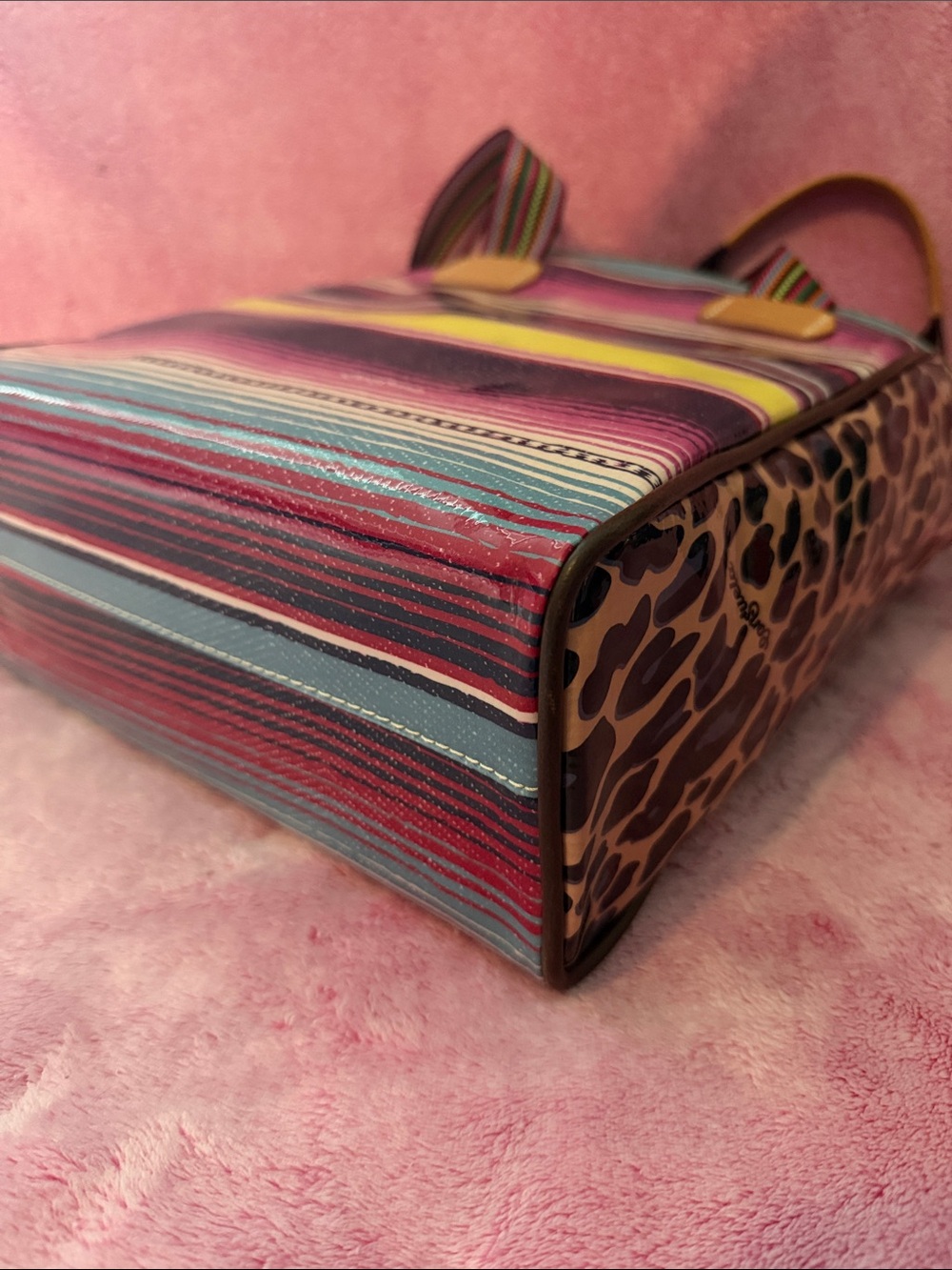 Consuela Striped Multicolor & Leopard-Accent Tote - Pink/Yellow/Blue/Brown - Picture 2 of 4